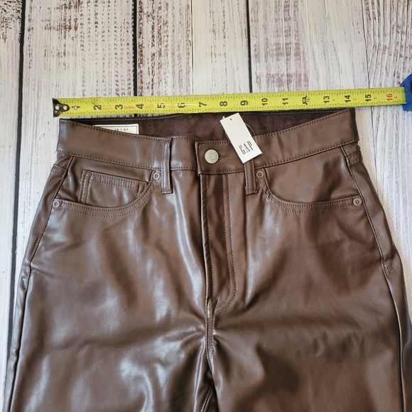 GAP High Rise Faux Vegan Leather Vintage Slim Pants Espresso Brown NEW - Picture 5 of 8